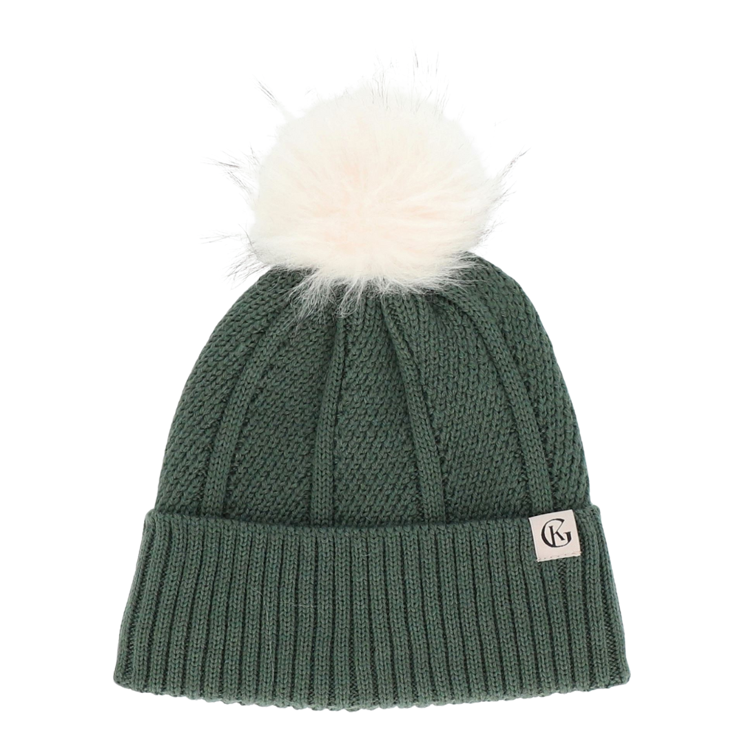 Ullarhúfa með dúski - Deep Green