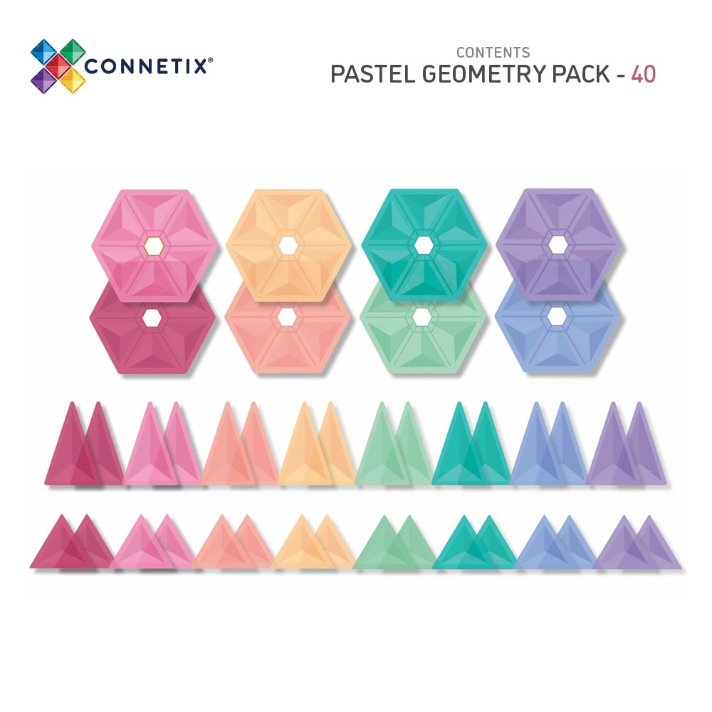 Pastel segulkubbar - Geometry pakki, 40 stk