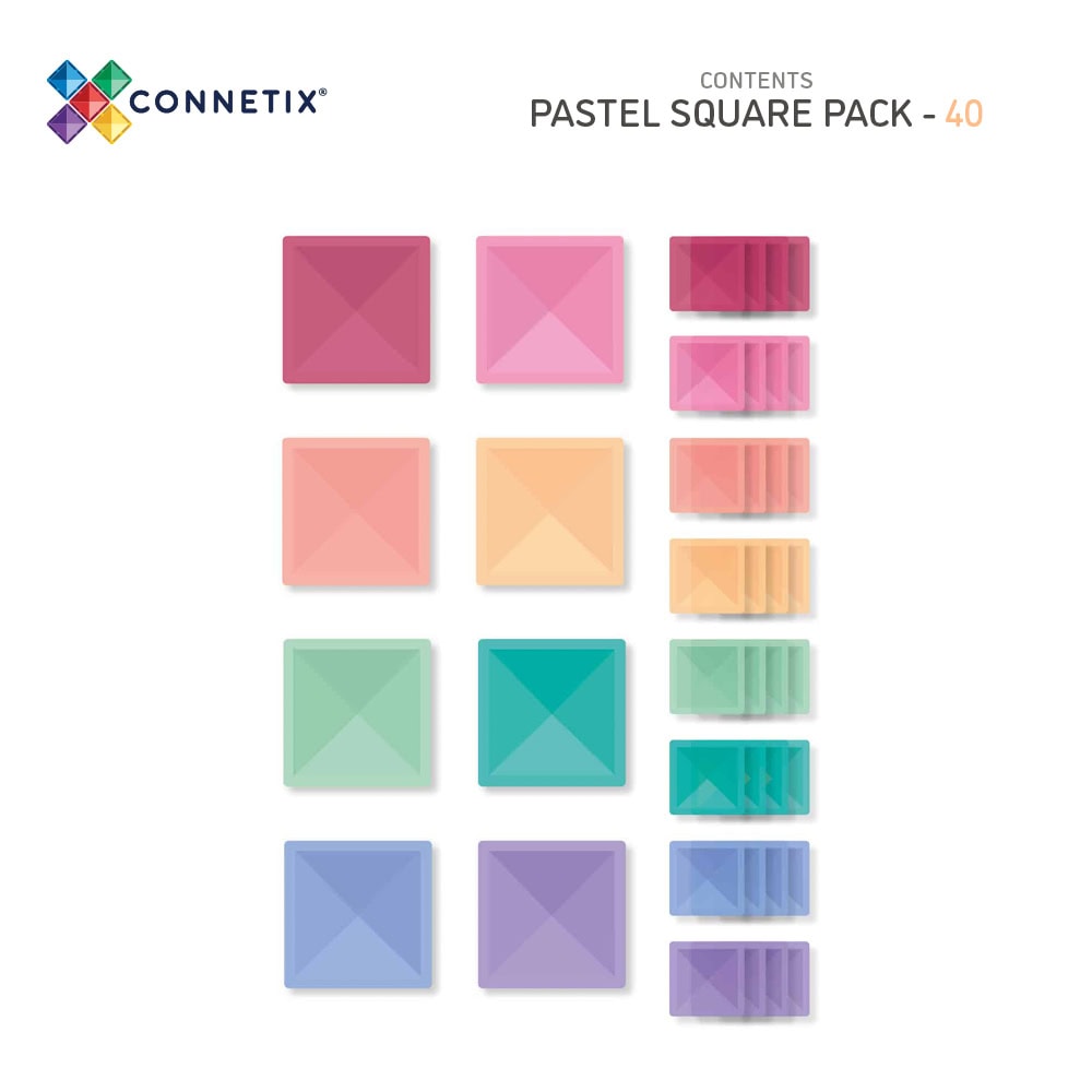 Pastel segulkubbar - Square pakki, 40 stk
