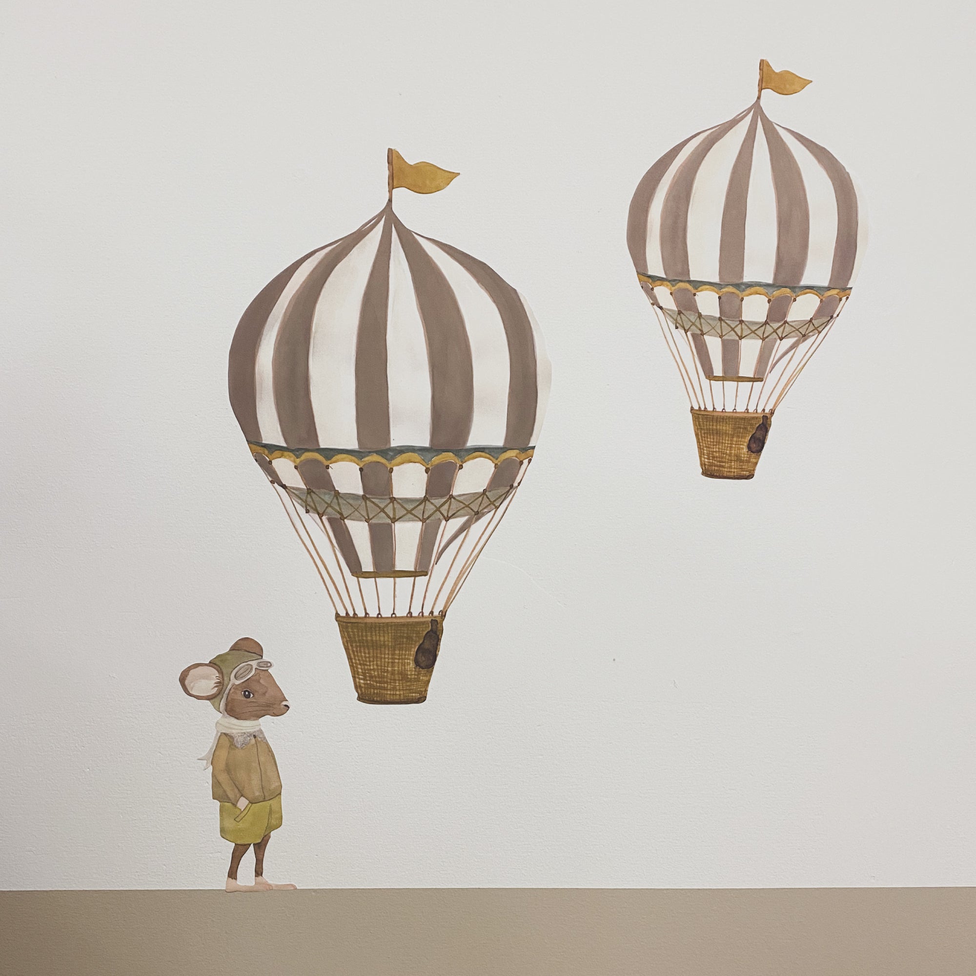 Vegglímmiðar - Retro air balloon large - Brown