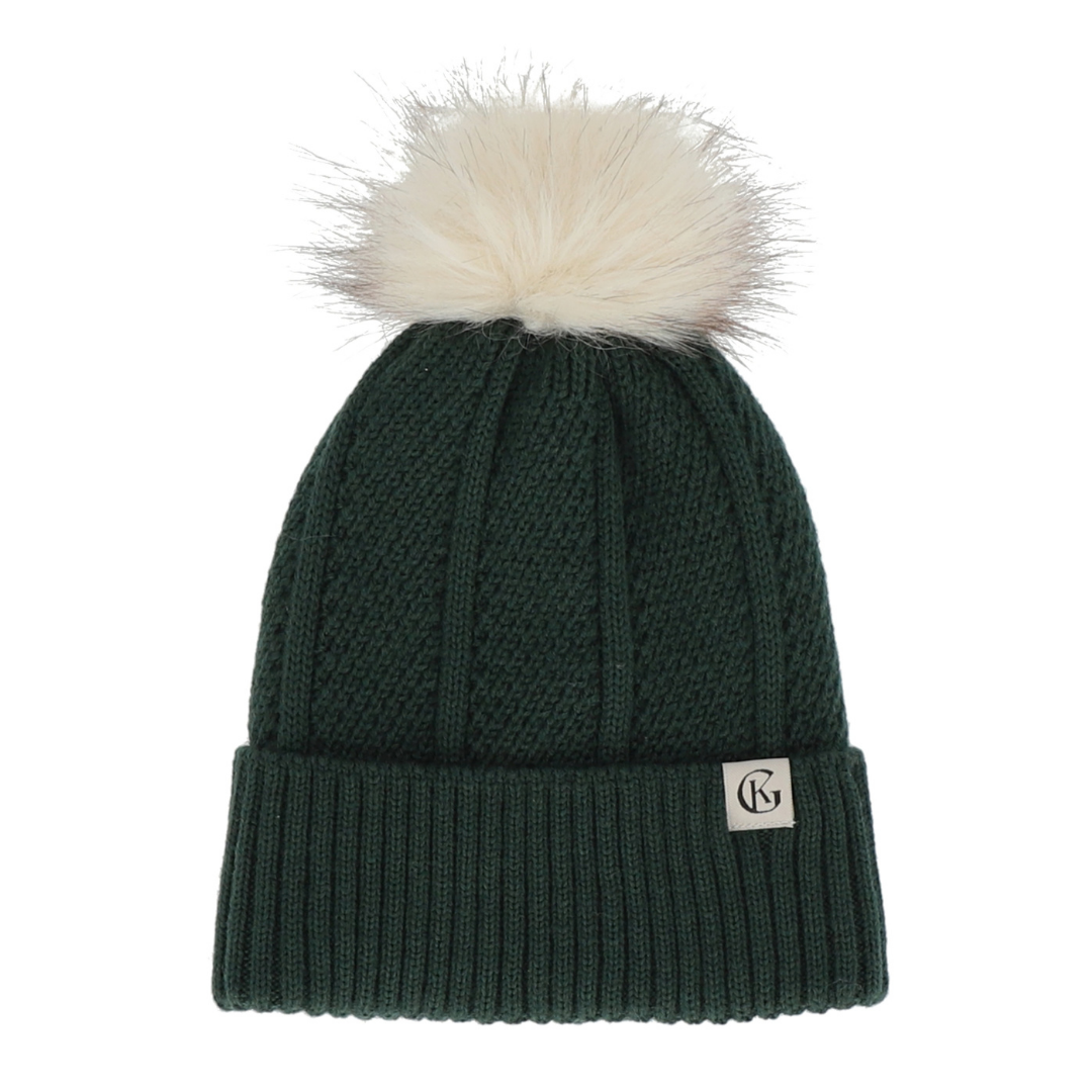Ullarhúfa með dúski - Forest Green