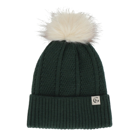 Ullarhúfa með dúski - Forest Green