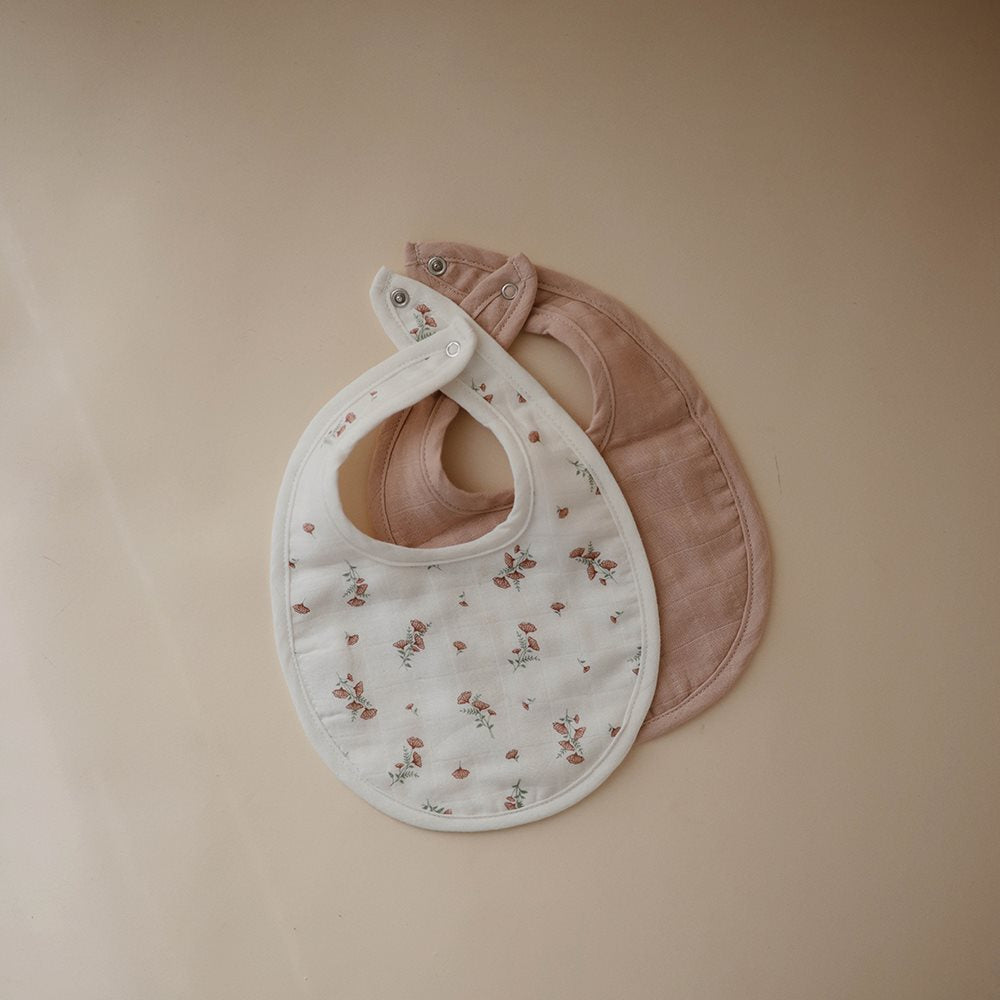 Muslin smekkir, 2 í pakka - Blush/Pink Floral